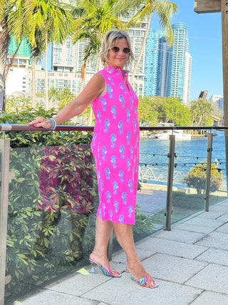 LULU B SEAHORSE BAY MIDI SLEEVELESS 1/4 ZIP MAXI DRESS