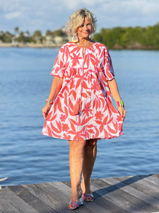 White Dot Floral Dress w/ Tassels