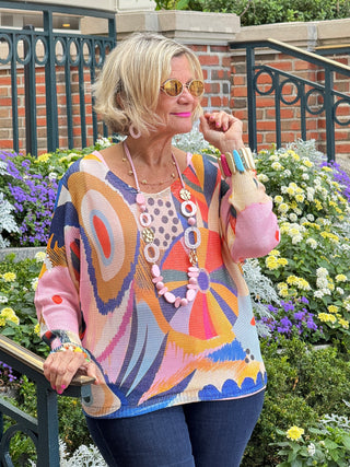 Multicolor Abstract  Round Knit Printed Sweater