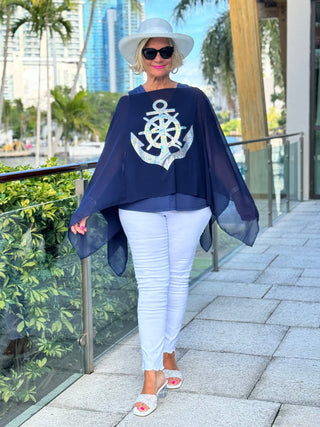 SWAROVSKI  CRYSTAL NAVY ANCHOR STATEMENT TOP