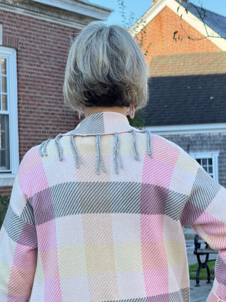 Women's Luxe Plaid Fringed Sweater Cardigan