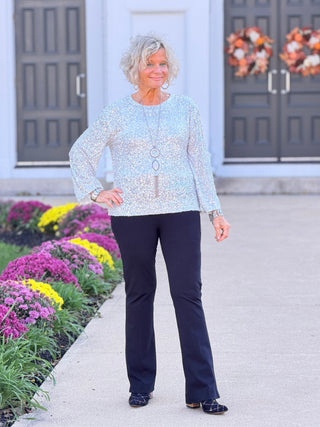 LONG SLEEVE CREW NECK SEQUIN BOXY TOP Cathys Place