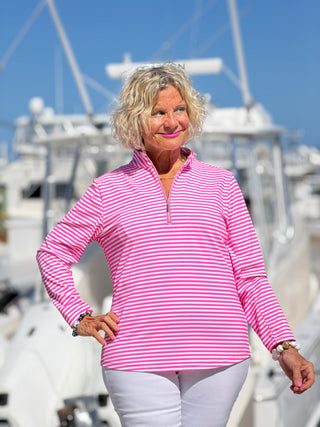MARINA PINK STRIPE HALF ZIPPPER LULU-B