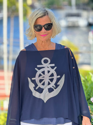 SWAROVSKI  CRYSTAL NAVY ANCHOR STATEMENT TOP