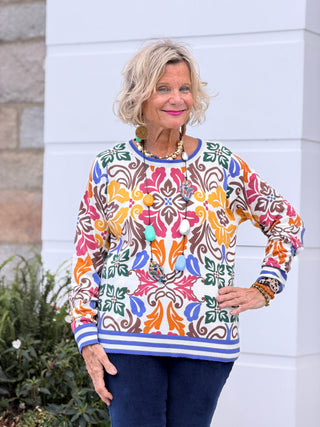 Women's Tipped Floral Lightweight Sweater Cathys Place