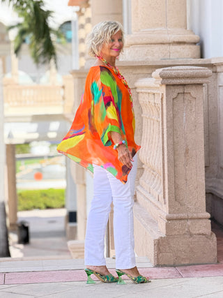 Sofia Sunrise Orange Silk Kaftan Cathys Place