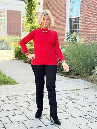 Ribbed Knit Mock Neck Sweater RED CHARLIE B