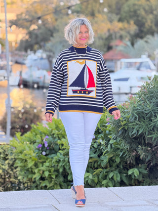 Nautical Stripe Sweater Top FLAT WHITE