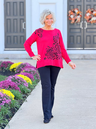 Women's Floral Placement Eyelash Sweater RED Cathys Place