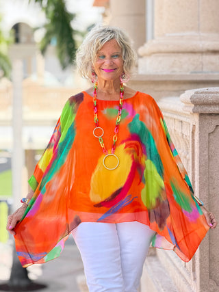 Sofia Sunrise Orange Silk Kaftan Cathys Place