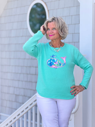 BEACH CLUB SEAFOAM WHALE SWEATER LULU-B
