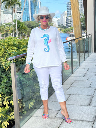 LULU-B WHITE SEAHORSE SWEATER
