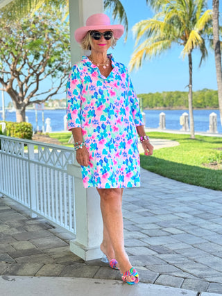 PINK PETALS RUFFLE NECK DRESS