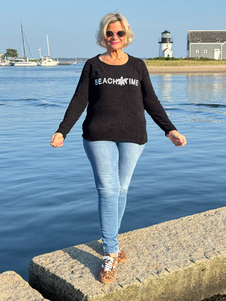 CHENILLE BLACK CREW BEACHTIME SWEATER