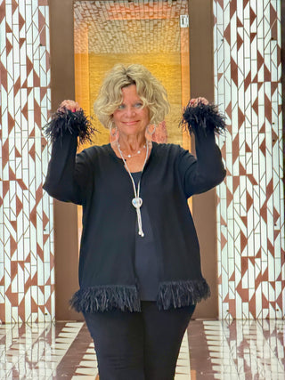 LULU-B  BLACK CASHMERE FRINGE FANCY CARDIGAN