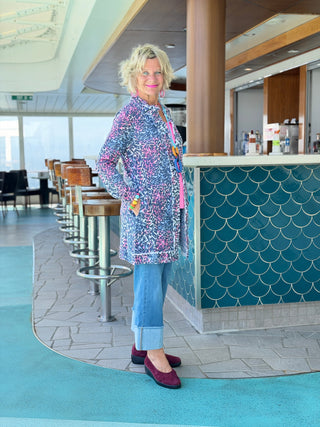 LULU-B SHADES OF ROYAL ROUGED CARDIGAN LULU-B