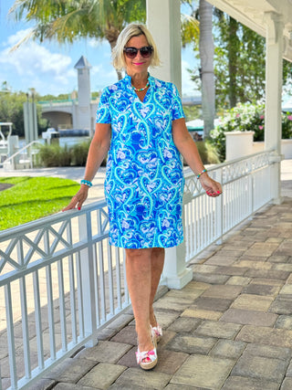 BLUE DREAMING HEARTS SHORT SLEEVE DRESS