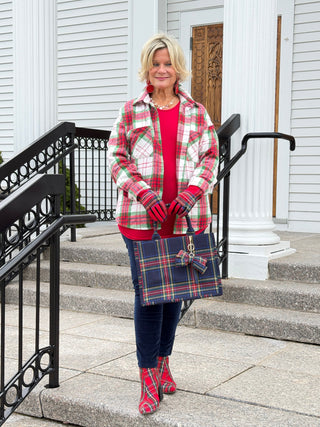 Christmas Plaid Casual Flannel Shacket Cathys Place