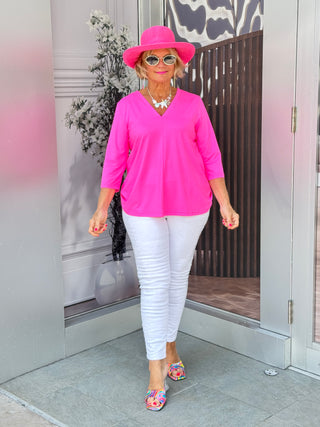 TAILORED HOT PINK SLEEVE V NECK TOP