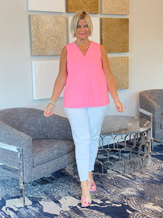 TAILORED V NECK CORAL TOP - Cathys Place