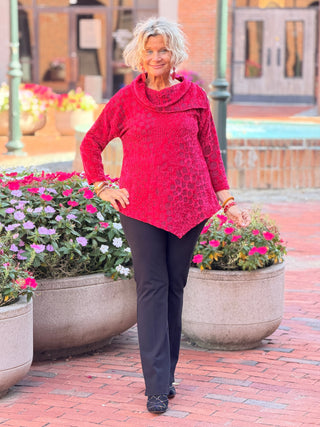 Women's Split Cowl Neck Animal Jacquard Chenille Top RUBY Cathys Place