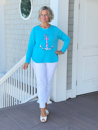 BEACH CLUB AQUA CAPE COD ANCHOR SWEATER LULU-B