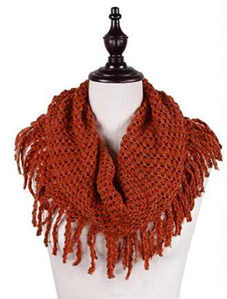 Warm Solid Mini Tube Infinity Scarf With Fringes Cathys Place