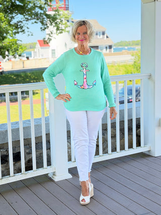 BEACH CLUB SEAFOAM CAPE COD ANCHOR SWEATER LULU-B