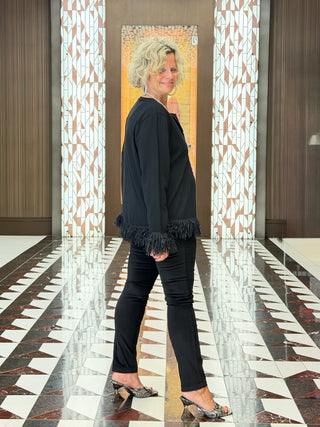 LULU-B  BLACK CASHMERE FRINGE FANCY CARDIGAN