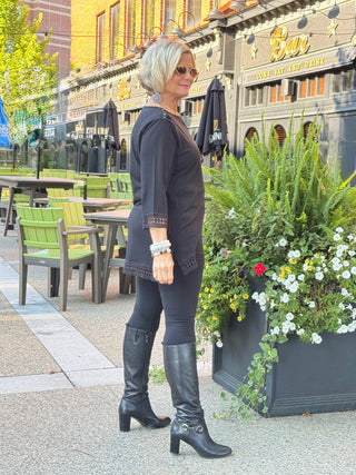 Crochet Tunic with Crisscross on Shoulder Black