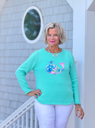 BEACH CLUB SEAFOAM WHALE SWEATER LULU-B