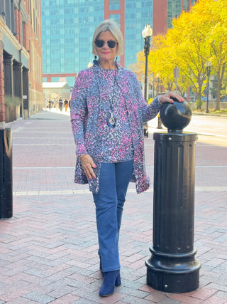 SHADES OF BLUE  ROUGED CARDIGAN