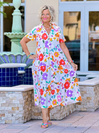 Casual Bohemian WHITE high-waisted color contrast dress Cathys Place