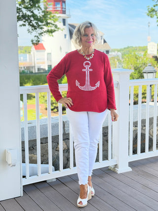 DOCKSIDE RED NAUTICAL STRIPE ANCHOR LULU-B