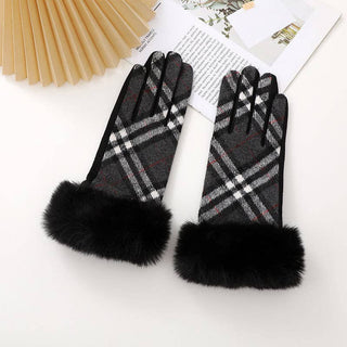 Classic Contrast Plaid Faux Fur Gloves MKS America