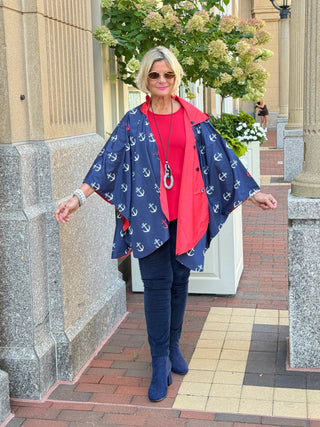 Navy / Red Reversible Rain Cape - Anchor Collection