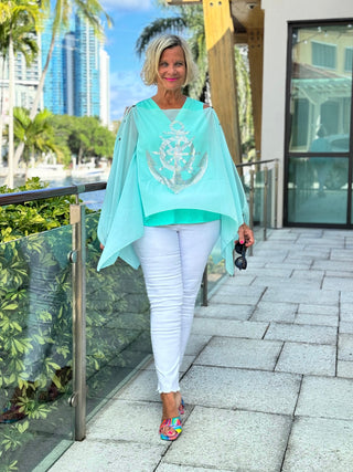 SWAROVSKI CRYSTAL SEAFOAM ANCHOR STATEMENT TOP