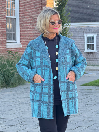 SOUTHERN NIGHTS BLUE PLAID POCKET SWEATER