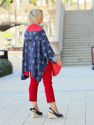 Navy / Red Reversible Rain Cape - Anchor Collection Cathys Place