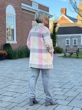 Women's Luxe Plaid Fringed Sweater Cardigan