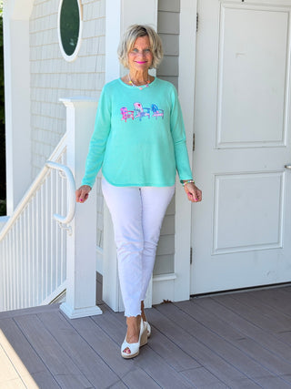 BEACH CLUB SEAFOAM ADIRONDACK SWEATER LULU-B