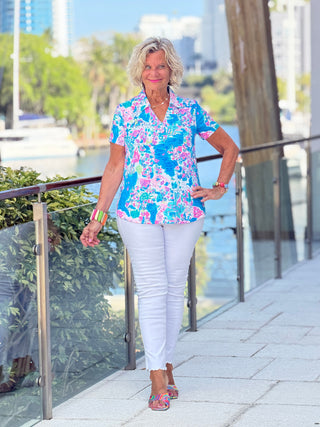 LULU B PALM BEACH SPLASH COLLAR SHORT SLEEVE LULU-B