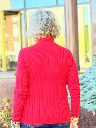 Ribbed Knit Mock Neck Sweater RED CHARLIE B