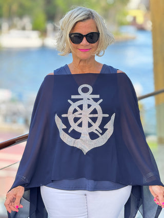 SWAROVSKI  CRYSTAL NAVY ANCHOR STATEMENT TOP