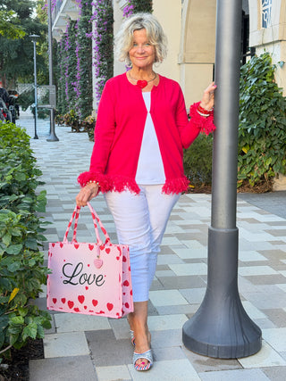 LULU B RED FRINGE CASHMERE SWEATER