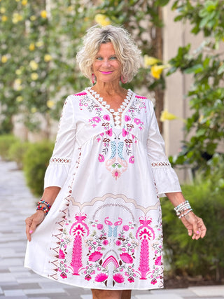 V-neck lace patchwork complete with printed dress Cathys Place