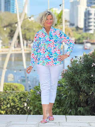 LULU B PARADISE GARDEN HALF ZIPPER TOP LULU-B