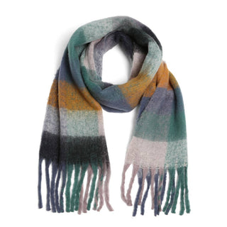 Multi-Color Plaid Oblong Scarf Shawl with Fringe Fashion City