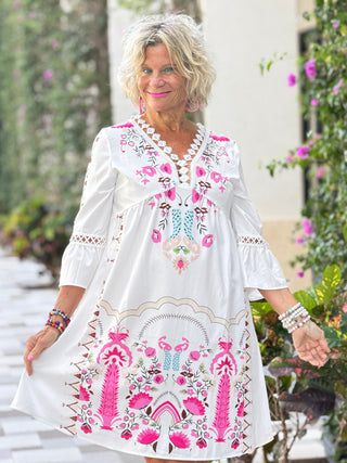 V-neck lace patchwork complete with printed dress Cathys Place