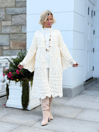CROCHET CREAM LONG CARDIGAN Cathys Place